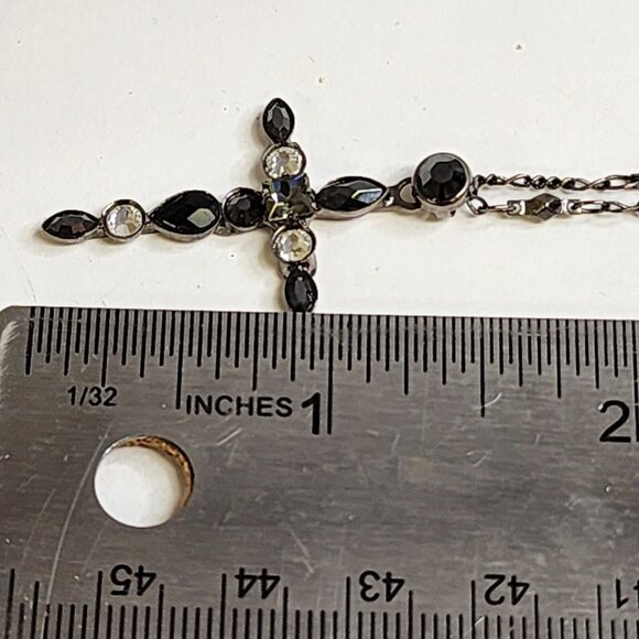 Sorrelli Black & Clear Crystal Cross Pendant Necklace 16" - Picture 10 of 11